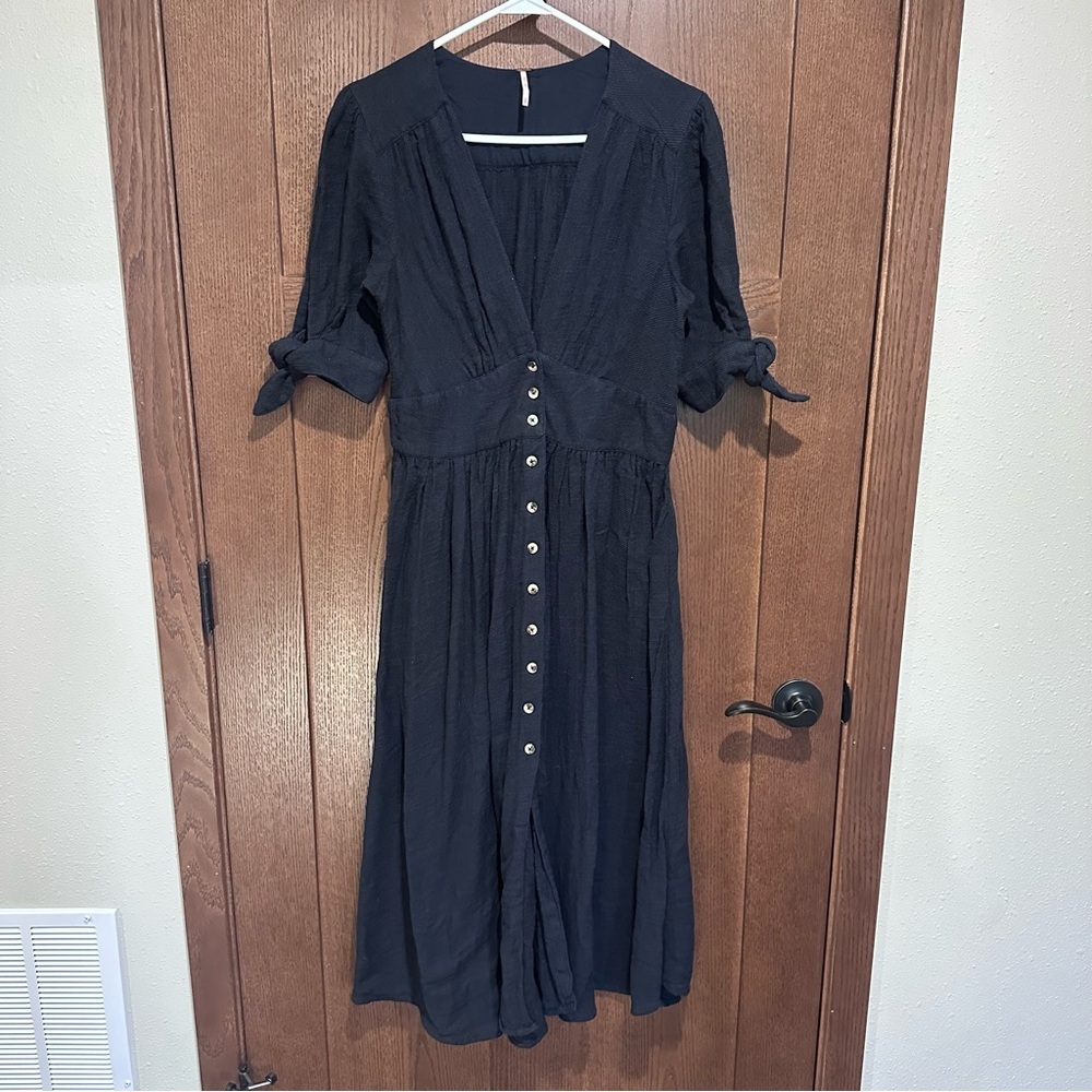 Free People Black Long Sleeve Button Down Love Of My Life Midi Dress - Picture 2 of 6